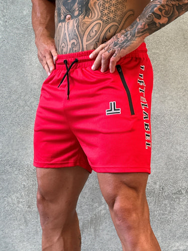Game On Shorts - Red / White outline / Black Logo