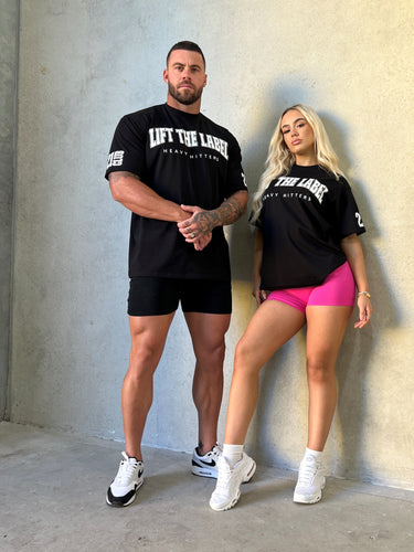College Tee in black and grey, mens gym tee by Lift The Label, view 3