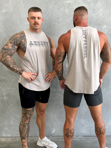 Team Hitter Tank in beige, mens gym tank by Lift The Label, view 4