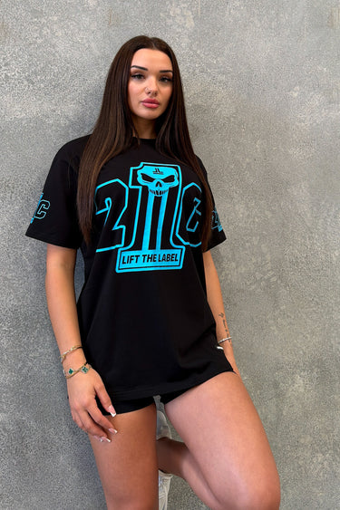 21C Tee in black and baby blue, mens gym tee by Lift The Label, view 5