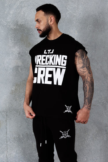 Wrecking Crew Cropped Tank in black and white, mens gym tank by Lift The Label, view 3
