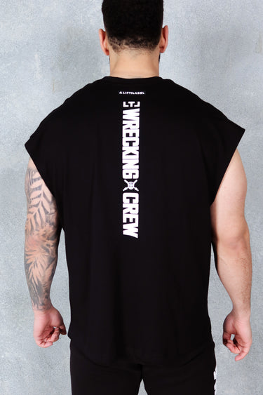 Wrecking Crew Cropped Tank in black and white, mens gym tank by Lift The Label, view 2