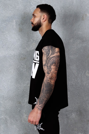 Wrecking Crew Cropped Tank in black and white, mens gym tank by Lift The Label, view 4