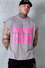 Wrecking Crew Cropped Tank -Stone Grey / Pink