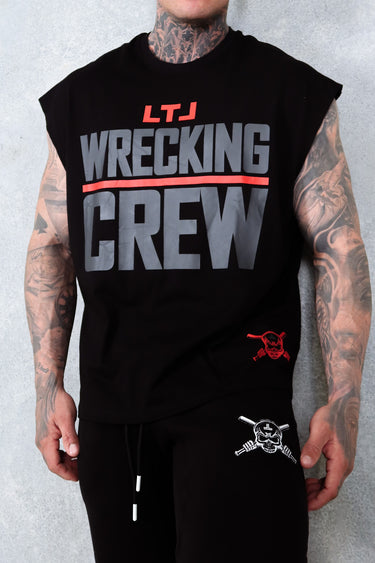 Wrecking Crew Cropped Tank in black, red and grey, mens gym tank by Lift The Label, view 4