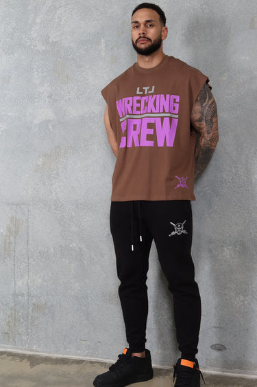 Wrecking Crew Cropped Tank in brown and purple, mens gym tank by Lift The Label, view 3