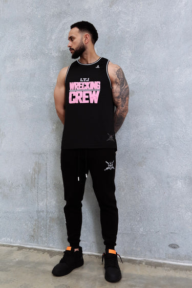 Wrecking Crew Jersey in black and light pink, mens gym jersey by Lift The Label, view 4