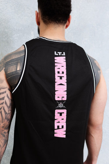 Wrecking Crew Jersey in black and light pink, mens gym jersey by Lift The Label, view 3