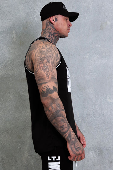 Wrecking Crew Jersey in black and white, mens gym jersey by Lift The Label, view 3