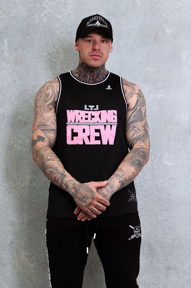 Wrecking Crew Jersey in black and light pink, mens gym jersey by Lift The Label, view 2