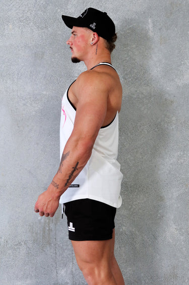 Metal T-Back - White / Hot Pink