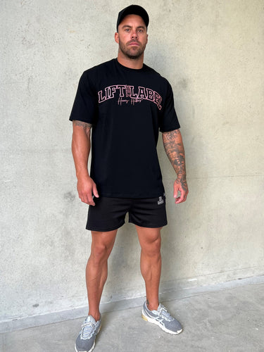 Basic Logo O.S Tee in black and pink, oversized mens gym tee by Lift The Label, view 4