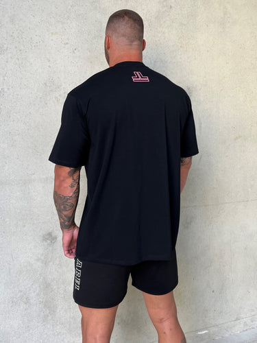 Basic Logo O.S Tee in black and pink, oversized mens gym tee by Lift The Label, view 2