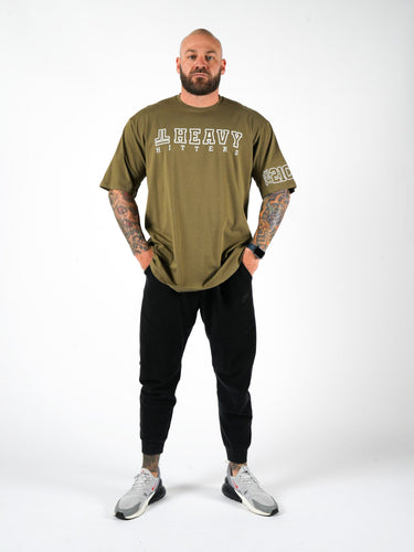 Team Hitter Tee in khaki green, mens gym tee by Lift The Label, view 4